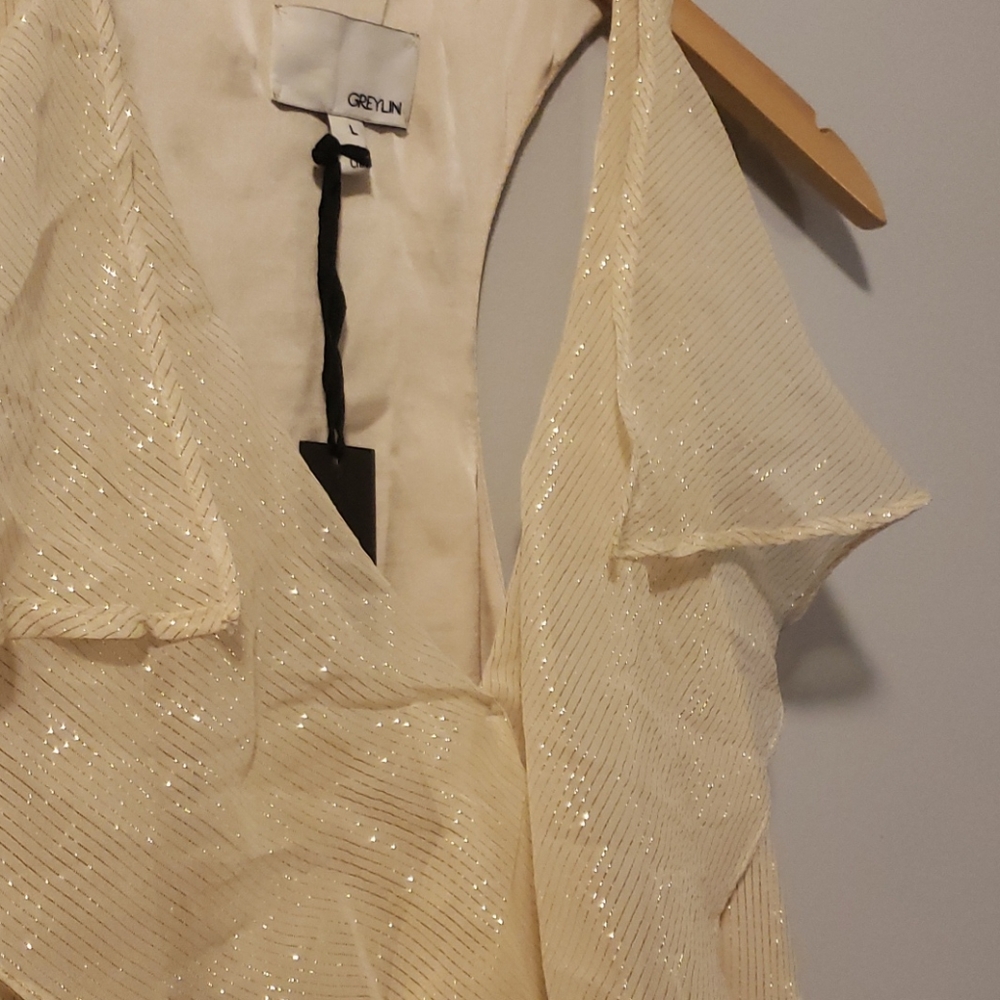 Greylin Womens Gold Dress Ruffle fron New - Picture 3 of 4